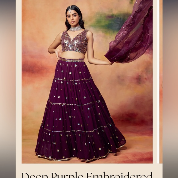 COPY - Deep purple embroidered Georgette Lehenga - Picture 1 of 3